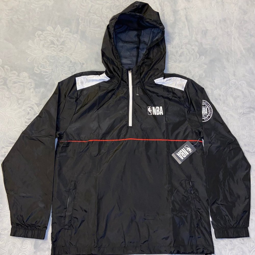 NBA Mens 1/4 Zip Hooded Windbreaker Jacket Black Size Medium